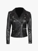 Amber Women Asymmetrical Black Leather Biker Jacket