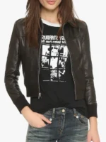 Amrika Leather Utopia Black Leather Cropped Bomber Jacket
