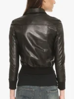 Women's Utopia Black Leather Cropped Bomber Jacket