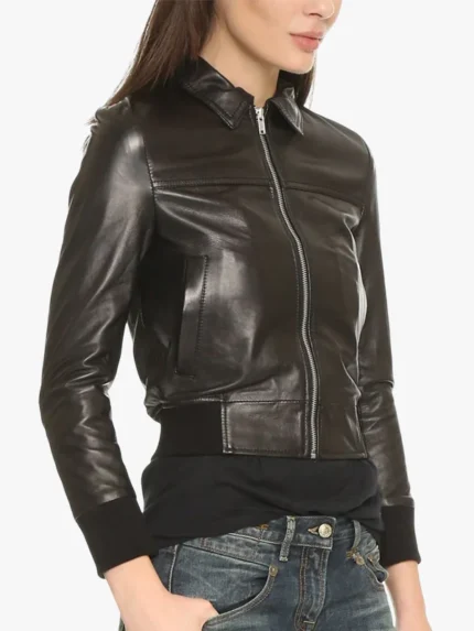 Women's Utopia Black Leather Bomber Jacket