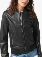 Women's Vanilla Black Leather Bomber Jacket