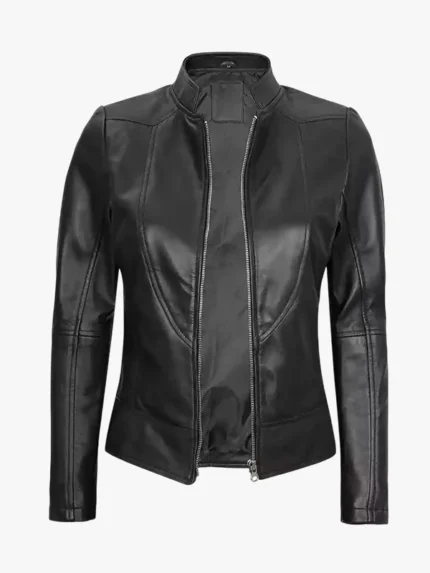 Women's Black Cafe Racer Leather Jacket