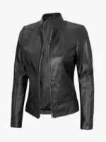 Women's Cafe Racer Black Leather Jacket