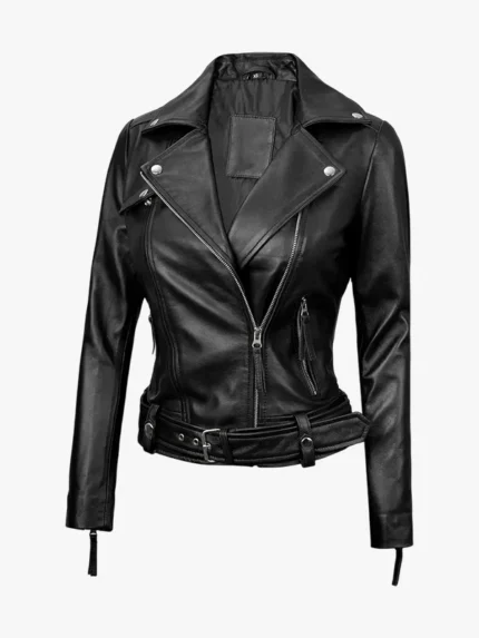 Angela Womens Asymmetrical Leather Jacket