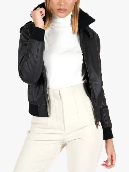 Antea - Black lamb leather bomber aviator smooth effect