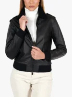 Antea Black Lamb Women's Leather Bomber Jacket