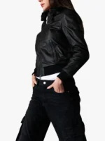 Black leather bomber jacket aviator black Antea