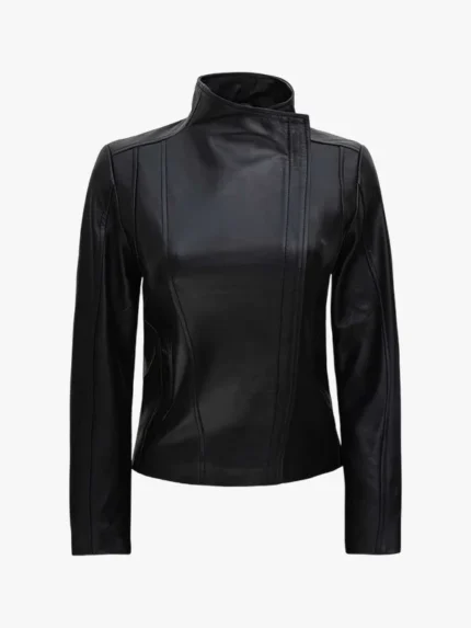Arezzo Black Flap Closure Cafe Racer Leather Jacket