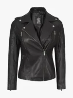 Bagheria Womens Black Leather Jacket With Removable Hood