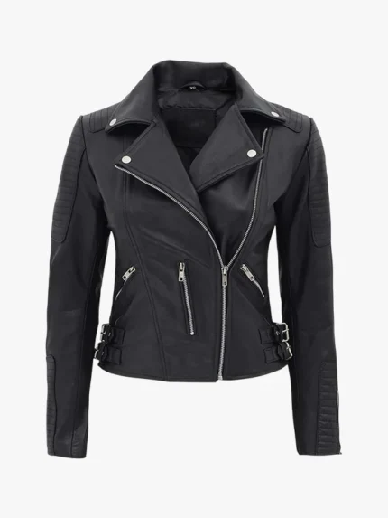 Bari Women Asymmetrical Leather Moto Jacket