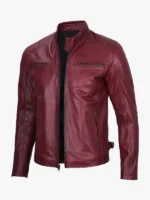 Burgundy Cafe Racer Real Leather Jacket for Men