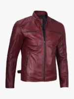 Burgundy Cafe Racer Real Leather Jacket