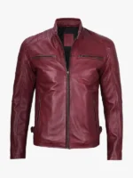 Burgundy Cafe Racer Leather Jacket for Men