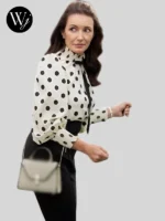 Charlotte York Polka Dot High-neck Puff Sleeve Blouse