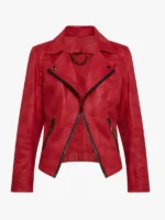 Cherry Rush Vex Zipper-Trim Women Biker Leather Jacket