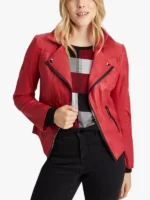 Cherry Rush Vex Zipper-Trim Women Leather Jacket