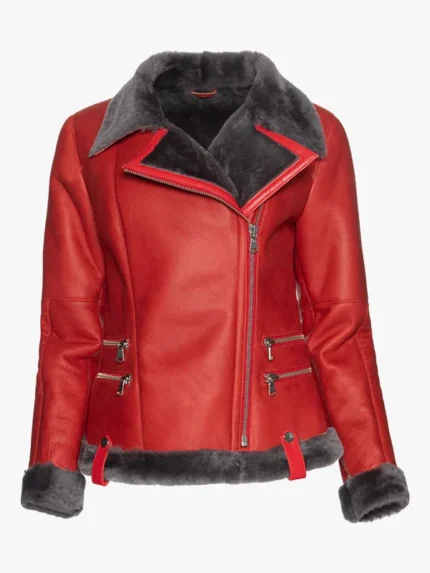 Crimson Frost Shearling Leather Jacket