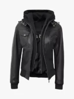 Edinburgh Women's Bomber Black Leather Jacket