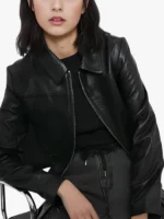Elegant Noir Black Leather Bomber Jacket