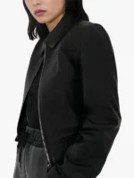 Elegant Noir Leather Bomber Jacket