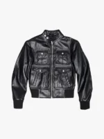 Emma Black Leather Bomber Jacket