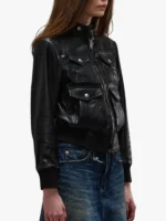 Black Leather Emma Bomber Jacket