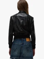 Black Leather Bomber Emma Jacket with Four Pocket