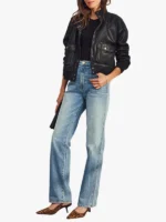 Evereve aviator Black Leather bomber jacket