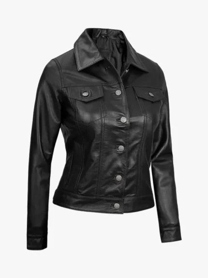 Fernando Women's Black Leather Trucker Jacket