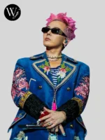G Dragon Gucci Blue Velvet Embroidered Coat