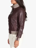 G155 - Women Burgundy natural leather bomber jacket