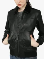 Gemma Black Bomber Leather Jacket
