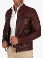 Men's Biker Leather Jacket Burgundy Hamilton