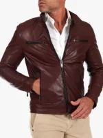 Biker Leather Jacket Burgundy Hamilton