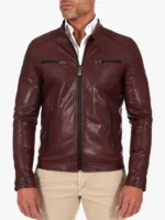 leather jacket biker leather jacket moto burgundy Hamilton