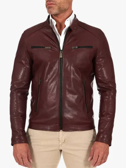 leather jacket biker leather jacket moto burgundy Hamilton