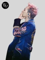 Ji yong G Dragon Gucci Blue Velvet Embroidered Coat