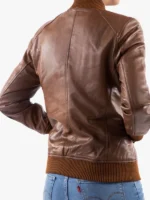 Jild Leather Women's Classic Baseball Cognac Brown Leather Bomber Style Jacket
