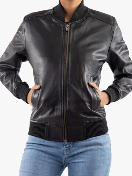 Women's Genuine Leather Classic Baseball Bomber Jacket