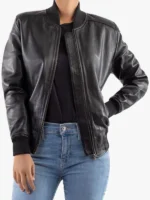 Women's Genuine Leather Classic Baseball Black Bomber Style Jacket