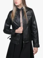 Johnson Women Cafe Racer Black Leather Jacket