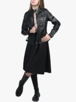 Johnson Women Cafe Racer Leather Jacket Black