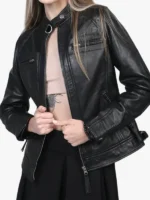 Johnson Women's Cafe Racer Leather Biker Jacket