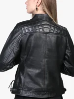 Johnson Black Cafe Racer Leather Jacket Foe Women