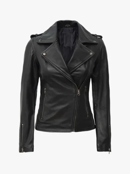 Kirsten Women's Black Asymmetrical Leather Moto Jacket