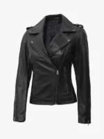 Kirsten Women's Black Asymmetrical Leather Motorcycle Jacket