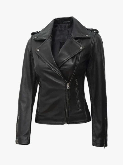 Kirsten Women's Black Asymmetrical Leather Motorcycle Jacket