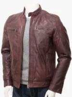 Burgundy Leather Biker Jacket Gooseham
