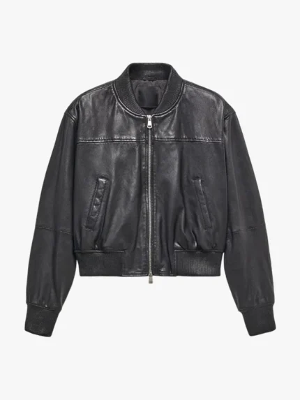 Mango Outlet Leather Bomber Jacket