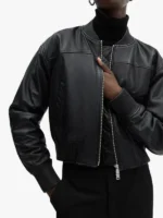 Mango Outlet Leather Bomber Black Jacket